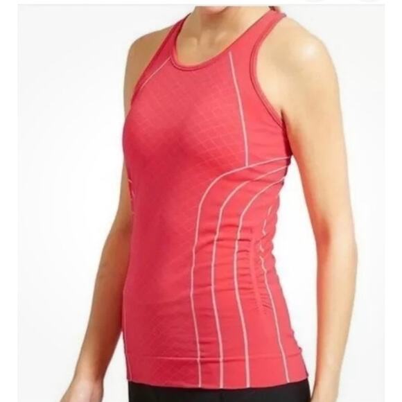Women's Athleta Finish Fast Line Athletic Tank Top Neon Coral, White Lines - Picture 1 of 9